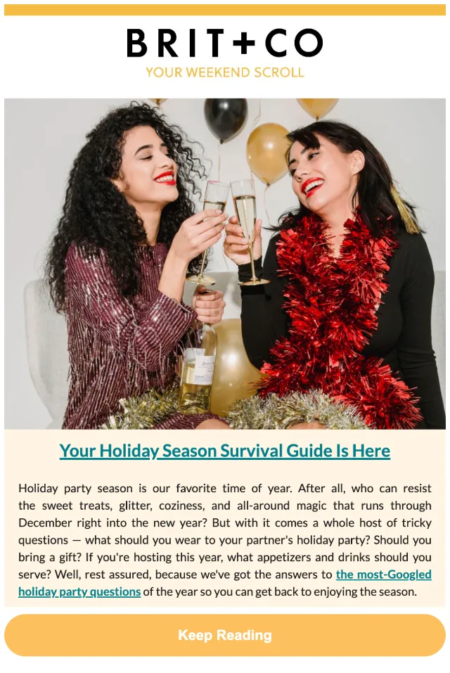 Brit + Co holiday newsletter