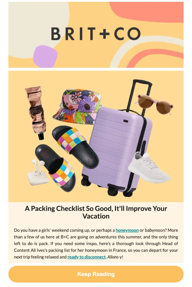 Brit + Co summer packing newsletter